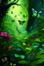 Placeholder: Green forest with flowers and many colourful butterflies