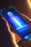 Placeholder: a 3d helping hand coming out of a realistic iphone 14 screen, inspired by Tim Hildebrandt, futuristic, glowing, sci-fi digital art illustration, stefan koidl inspired, left side perspective