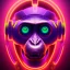 Placeholder: A beautiful portrait of a cyborg monkey purple neon color scheme, high key lighting, volumetric light high details psychedelic background