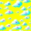 Placeholder: a yellow background that shifts upwards into a sky blue, white puffy clouds highlighted with pinks and pastel violets