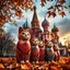 Placeholder: /imagine richly detailed Russian Matryoshka cats in vibrant hues, decorated with intricate patterns, positioned by size in front of Saint Basil’s Cathedral, surrounded by falling autumn leaves, glowing sky, cinematic warm tones, ultra-realistic 8K --v 7
