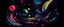 Placeholder: A black outer space with warped planets in Fauvism art style