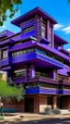 Placeholder: A purple factory with a library painted by Frank Lloyd Wright