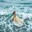 Placeholder: Born of the Ocean Where the sea becomes a gown and every wave moves with her. A moment of gown in waves ,looking at camera ,moving in wavy water