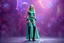 Placeholder: beautiful fuubody with long boots lady in sureal stage made of fractal random size sphers with helical strip colors in clothing similar to environment fullbody posing to camera