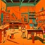 Placeholder: An orange colored workshop made out of wood painted by Stuart Davis