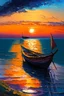 Placeholder: Paint of Boat at the sea with sunset