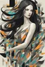 Placeholder: Neo Surrealism, whimsical art, Analytical Cubism Illustration Design a perfect pretty girl, black long hair, Split-Complementary color guide, Plasma Energy Texture, abstract background, girl, Pose with movement, often for geometric deconstruction, monochromatic palette, or fragmented forms.