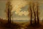 Placeholder: Trees, clouds, 2000's gothic films influence, otto pippel and willem maris impressionism painting