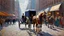 Placeholder: An oil painting of a New York City cobblestone street with an elegant horse and covered carriage in 1880, with vibrant colors and masterful brushstrokes reminiscent of Dutch Golden Age painting. The scene captures the stillness of the moment and the energy of a bustling community, with Baroque lighting techniques enhancing the textures and depth.