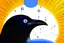 Placeholder: Generate a close-up image of Crow face with a thoughtful expression as he comes up with a clever idea. Include a thought bubble above Crow head with the image of dropping pebbles into the bucket.