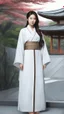 Placeholder: 4K Photorealism : 30 year old Asian woman with a full body with a proportional body, symmetrical face, precise clean brown eyes, long flowing hair, precise chest accentuation, showing typical Japanese clothing