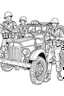 Placeholder: Outline art for coloring page OF 1944 ARMY TOYS, coloring page, white background, Sketch style, only use outline, clean line art, white background, no shadows, no shading, no color, clear