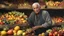 Placeholder: elderly male market trader selling many different types of fruit, showing his head and upper body, perfect eyes, perfect anatomy, exquisite composition, beautiful detailed intricate detailed octane render, 8k artistic photography, photorealistic, soft natural volumetric cinematic perfect light, chiaroscuro, award-winning photograph, masterpiece, raphael, caravaggio, bouguereau