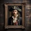 Placeholder: Hyper Realistic vintage frame portrait of Henry Avery Pirate on a rustic dark wall