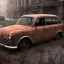 Placeholder: an Audi rust 2-door overgrown by with ice ,ultra realistic,concept, 4k ,on street,8k resolution, high-quality, fine-detail, parked in crowded city winter