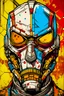 Placeholder: an high definition portrait of the mask of krieg the psycho from the videogame borderlands in a colorful acrylic style popart