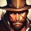 Placeholder: Clear focus, High resolution, max detail, Portrait, bearded, Gunslinger, Cowboy, cowboy hat, serious face, Blood Splatter