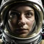 Placeholder: closeup on an austronaut woman's face with space reflected in her spacesuit helmet lost in space