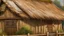 Placeholder: painting the old village house with a beautiful thatched roof