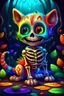 Placeholder: a digital painting of a cute colorful chibi skeleton cat, happy smiling, playing, intricate, detailed, matte painting, ink drawing, complex, storybook illustration, hyperrealistic