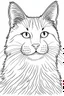 Placeholder: "A black and white line art illustration of a realistic [cat breed] in a coloring book style, with thick outlines defining the fur texture and simple shapes, on a plain white background." Examples: "A black and white line art illustration of a realistic golden retriever in a coloring book style, with thick outlines defining the fur texture and simple shapes, on a plain white background." "A black and white line art illustration of a realistic pug in a coloring book style, with thick outlines de