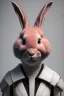 Placeholder: Portrait Sweet Rabbit ceramic mask, pink, suit, photo studio, black background, unreal engine 5, concept art, ray tracing, lumen lighting, ultra detail, volumetric lighting, 3d.