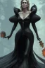 Placeholder: Julia Roberts as evil queen in black leather gown, evil, busty, cleavage, curvy, angry, stern look. character design by cory loftis, fenghua zhong, ryohei hase, ismail inceoglu and ruan jia. unreal engine 5, artistic lighting, highly detailed, photorealistic, fantasy