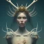 Placeholder: The painting on Behance portrays a female humanoid figure wearing a crown made of antlers. The artwork is inspired by artists such as Yoann Lossel, Sylvain Sarrailh, Igor Morski, Beeple, and James Jean, with an Afrofuturist theme. The high level of detail in the painting is noteworthy, with the woman depicted as having dark skin and wearing a crown of dried flowers, which is reminiscent of the style of artist Tom Bagshaw. The color and detail of the painting are particularly striking, making for