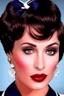 Placeholder: portrait of a sexy European stewardess lady with short brunette hair and strong makeup, big smoky eyes, pouty cocksucker lips