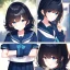 Placeholder: Clear focus,High resolution, Black short fluffy hair, and blue eyes, wearing a sailor uniform, Great quality comic