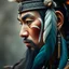 Placeholder: masterpiece, side portrait of a chinese barbarian warrior, war paint, feather hair ornaments, feather earrings, tribal necklaces, closeup portrait highest definition, HD32K, wallpaper, hyperdetailed, mythp0rt