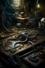 Placeholder: Bosch nightmares painting style Title: treasure ,knives’ ,spiders eyeglass , human bones, "Befarm, snakes " Tuttle snakes, intricate insanely , scorpions ,detailed octane render trending on artstation, 8k artistic photography, photorealistic concept art, soft natural volumetric cinematic perfect light, chiaroscuro, award-winning photograph, masterpiece, oil on canvas, Raphael, Caravaggio, Greg Rutkowski, people, beksinski, Giger