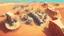 Placeholder: desert city from above, wind generators, retro futuristic, comic style