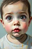 Placeholder: Busch paint style Abstract mean baby look with weird big eyes look to the camera portrait in flat oil colors