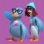 Placeholder: Hipster penguin with look and fashion from THE1970's. Retro clothing style.