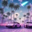 Placeholder: 1980's aesthetic vaporwave palm trees and spheres and Porsche with lightning