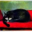 Placeholder: oil portrait of a Cat sleeping in a Black sofa by Monet 8k