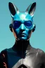 Placeholder: Medium Close Up Portrait, Front image. cyberpunk, rabbit mask, Italian woman, cyan short hair. latex, carbon suit. Cyan, black, blue, color. Akira style. Color background, photo studio. Avatar image, highly detailed, concept art, smooth, unreal engine 5, god rays, ray tracing, RTX, lumen lighting, ultra detail, volumetric lighting, 3d, finely drawn, high definition, high resolution.