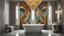 Placeholder: a big stunning fractal illustration with stepwise metalic colors on the wall in the luxury bath, hyperdetailed , natur lighting, intricate detailed, high focus, cinematic, stunning, photorealistic