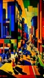 Placeholder: hustle and bustle in Berlin 1925; Bauhaus style, impasto, centered, ((excellent symmetry)), cinematic, dramatic, dynamic, ((great verticals)), ((great parallels)), excellent shadows, sharp shadows, (wild contrasts), (vivid bold colors)