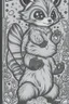 Placeholder: coloring book page of a magical raccon pokemon ,monochrome, black and white, sharp, sketch drawing