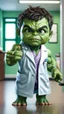 Placeholder: Little baby hulk, full portrait looking at the camera realistically, in a doctor's office dressed as a doctor in 8K UHD resolution