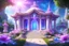 Placeholder: un tempio magico di un altro pianeta con tetto aperto in stile ferico con natura e fiori rosa e azzurri e cristalli e gemme in giardino con due colonne di luce e cielo aperto luminoso.