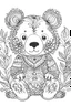 Placeholder: Outline art for coloring page, BOHEMIAN HAPPY TEDDY BEAR, coloring page, white background, Sketch style, only use outline, clean line art, white background, no shadows, no shading, no color, clear