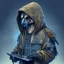 Placeholder: A falcon as a military hacker using a hoodie and hacker gadgets