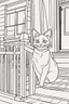 Placeholder: coloring page, cat on the porch, cartoon style, thick lines, low detail, no shading