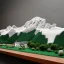 Placeholder: Model of Interlaken made of wool knitting, grey, black and white, mountains in the background