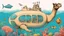 Placeholder: Surreal and humorous illustration of a camel-shaped submarine, underwater, with colorful coral reef and marine life surrounding it, by Salvador Dali meets Dr. Seuss style, vibrant colors, intricate details