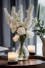 Placeholder: aroma diffuser at home With candles and white flowers in a crystal vase